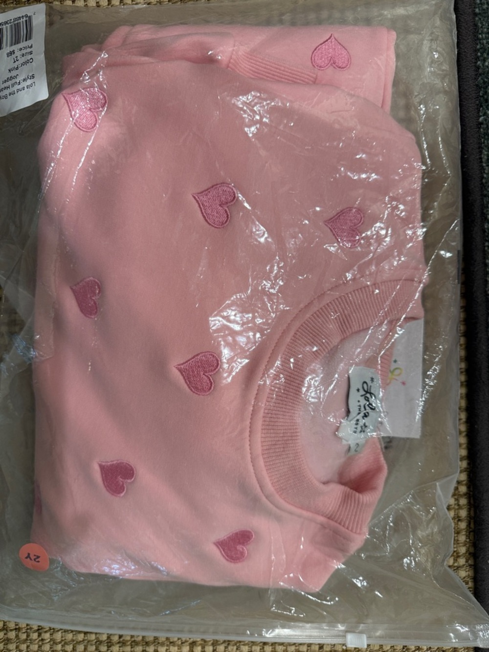 Kids Matching Set - Pink Heart Embroidered Sweatshirt